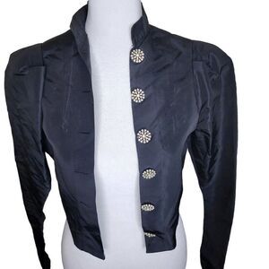 Vintage 50s Bolero Shrug Jacket Rhinestone Buttons Womens Size S Black